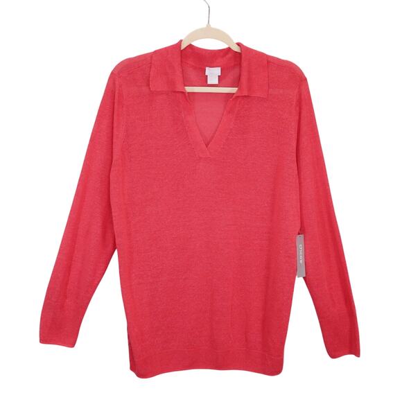 Chicos Sweater 2 Womens Large Salmon Pink Linen Blend Knit Semi Sheer New - Picture 1 of 9